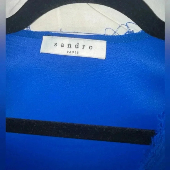 Sandro Paris Bright Cobalt Blue V-Neck Mini Shift Dress. French Size 3. US L/XL - Picture 5 of 8